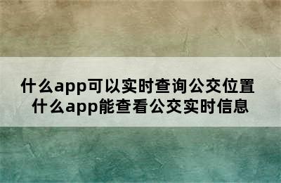 什么app可以实时查询公交位置 什么app能查看公交实时信息